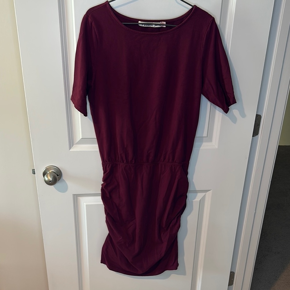 Michael Stars Deep Burgundy ruched Cotton spandex Midi Dress